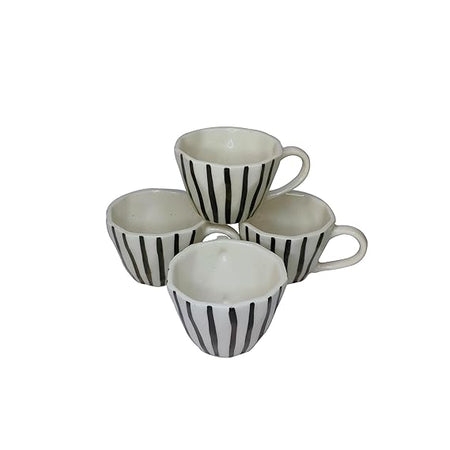 White & Black Print Tea/Coffee Mug 175 Ml Set of 4