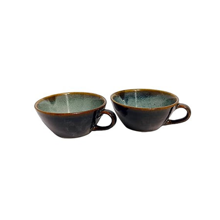 Handcrafted Ceramic Soup Cups with Handle Glazed Brown 250ml | Set of 2