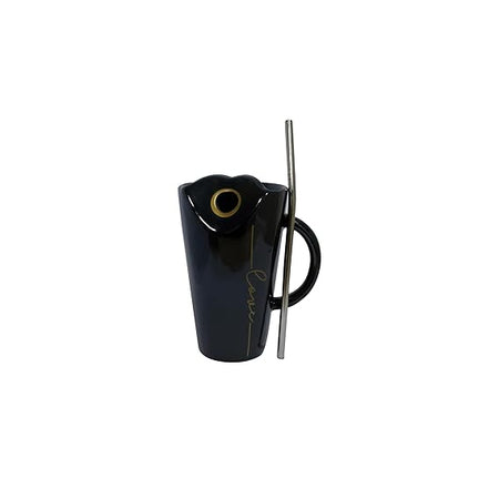 Tall Sipper Mug with Handle and Straw  Black 400ml