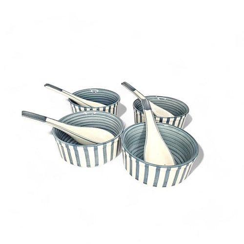 Gray Ceramic Soup Bowl with Spoon 300ml  | Handpainted Set of 2