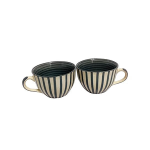 Striped Ceramic Soup Mugs with Handle 300ml | Set of 2