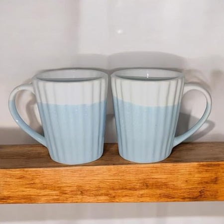 White & Lite Blue Studio Pottery Tea/Coffee Mug with Handle 300 ml | Set of 2