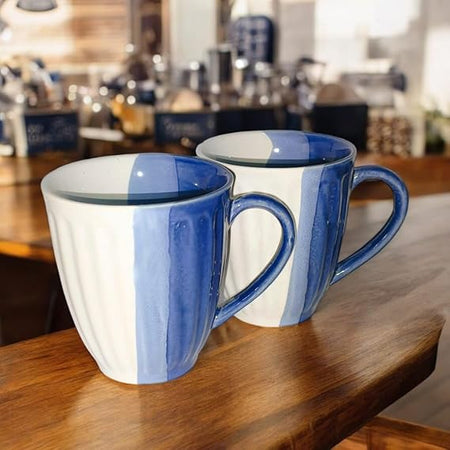 Studio Pottery Blue Swirl Design Ceramic Coffee, Tea & Milk Mug 300ml | Set of 2