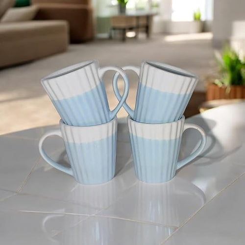 White & Lite Blue Studio Pottery Tea/Coffee Mug with Handle 300 ml | Set of 2