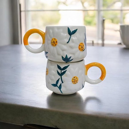 Daisy Bloom Ceramic Tea & Coffee Mug 250ml | Set of 2