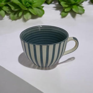 Striped Ceramic Soup Mugs with Handle 300ml | Set of 2