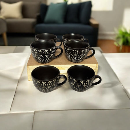 Black and Beige Ceramic Coffee Mugs 180 ml | Set of 6