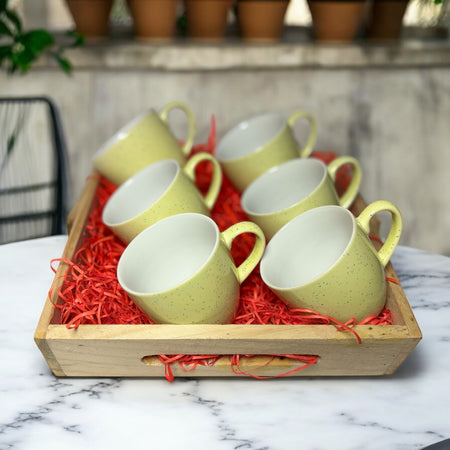 Light Green Ceramic Tea Cups 150m | Set of 6